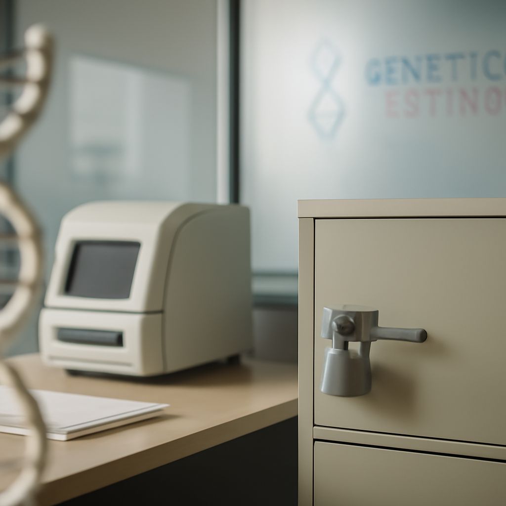 Locked file cabinet in a corporate office setting, symbolizing secure personal data storage.