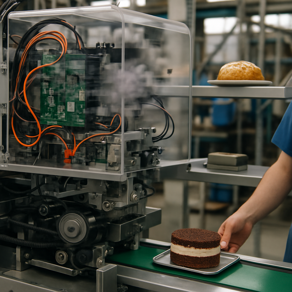 Industrial supply chain setting with traditional and modern tech, featuring a partially disassembled machine.