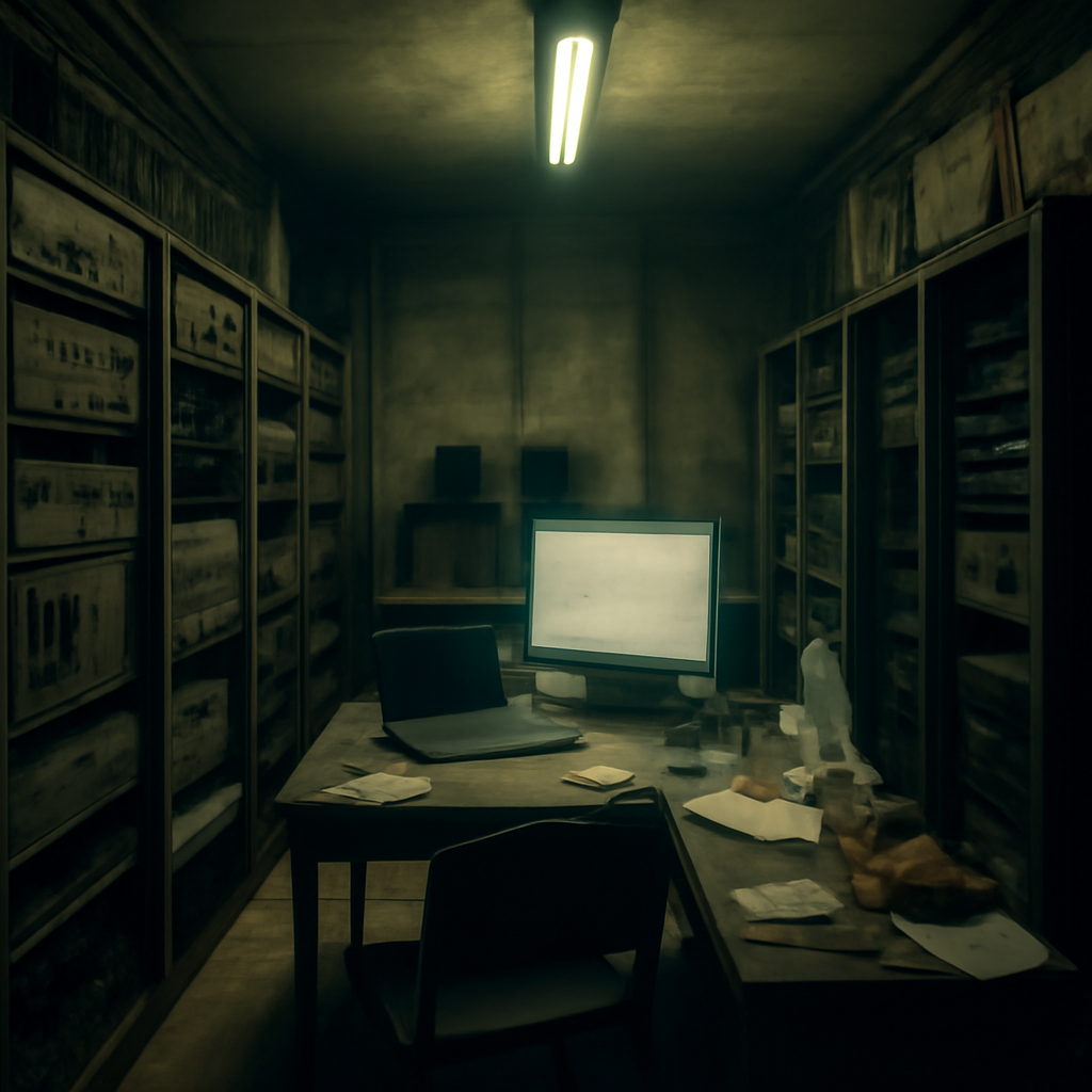 Cramped electrical room with industrial control systems and computers.