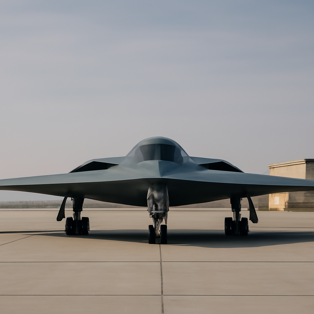 B-21 Raider stealth bomber on tarmac at Edwards Air Force Base in California.