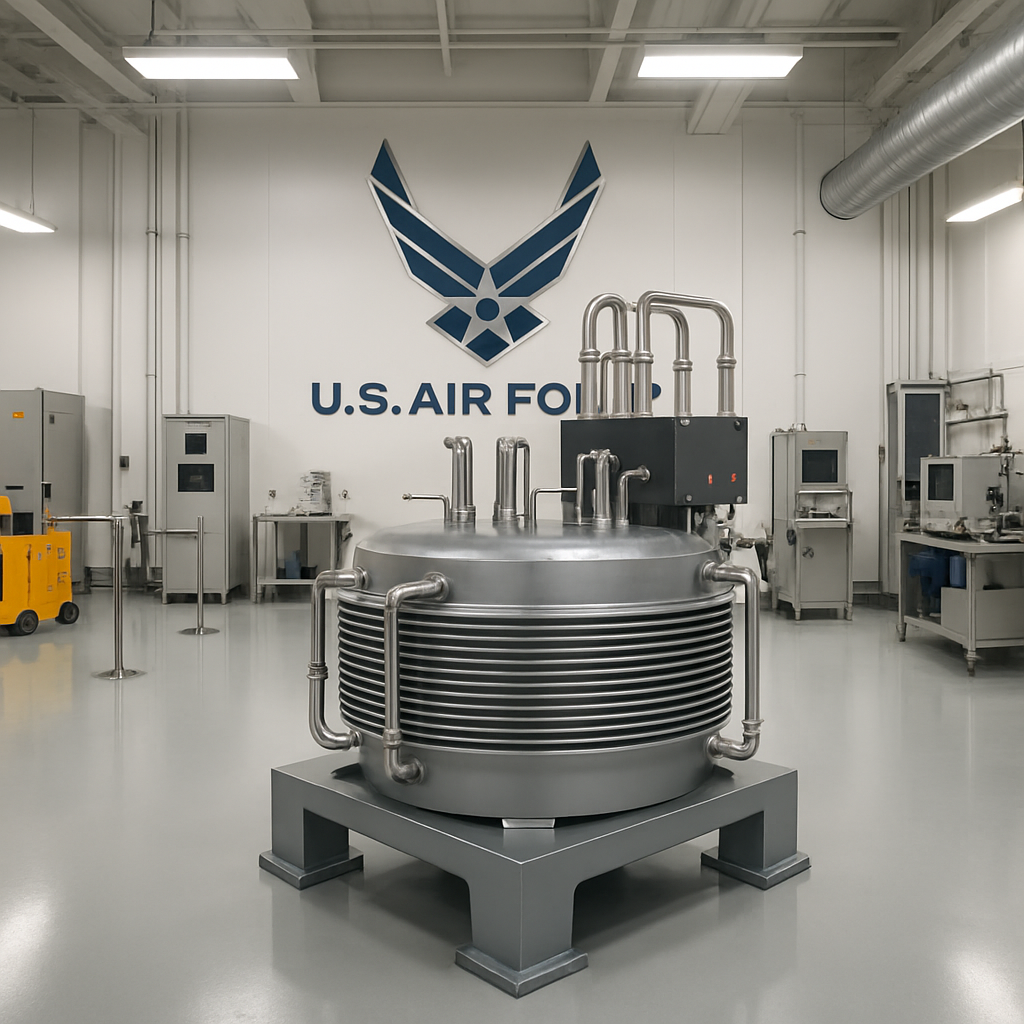 Modern nuclear microreactor facility with sleek design and equipment.