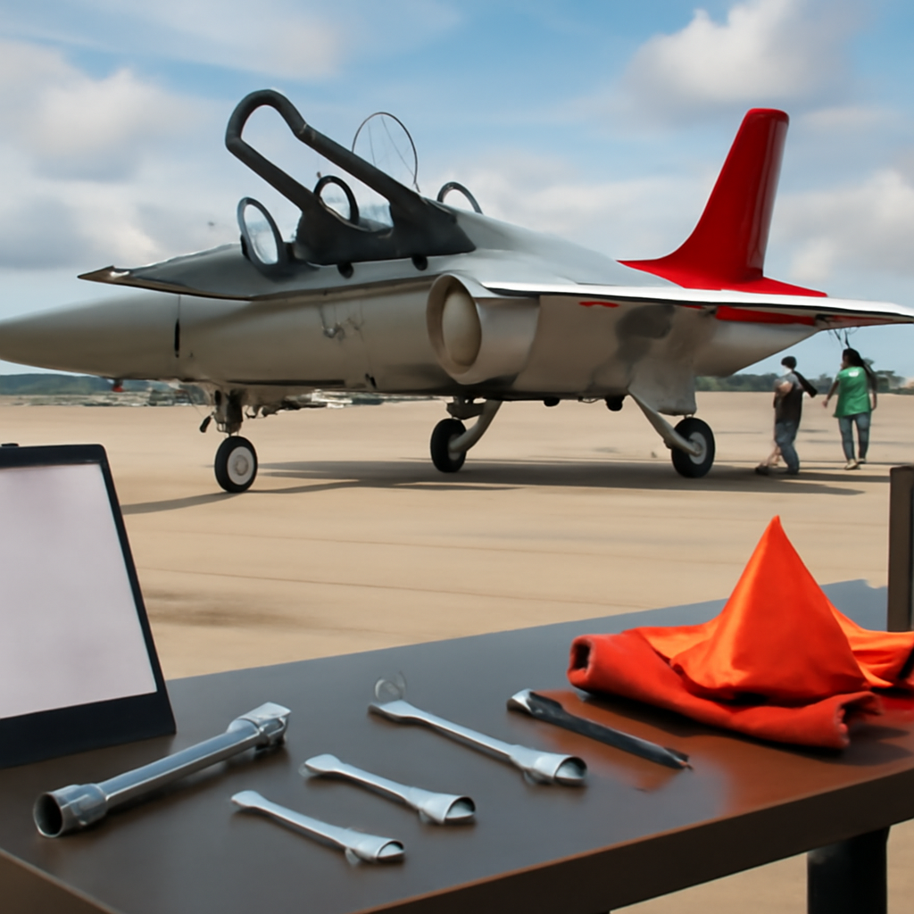 T-7 Red Hawk trainer aircraft on a runway with maintenance personnel in background.