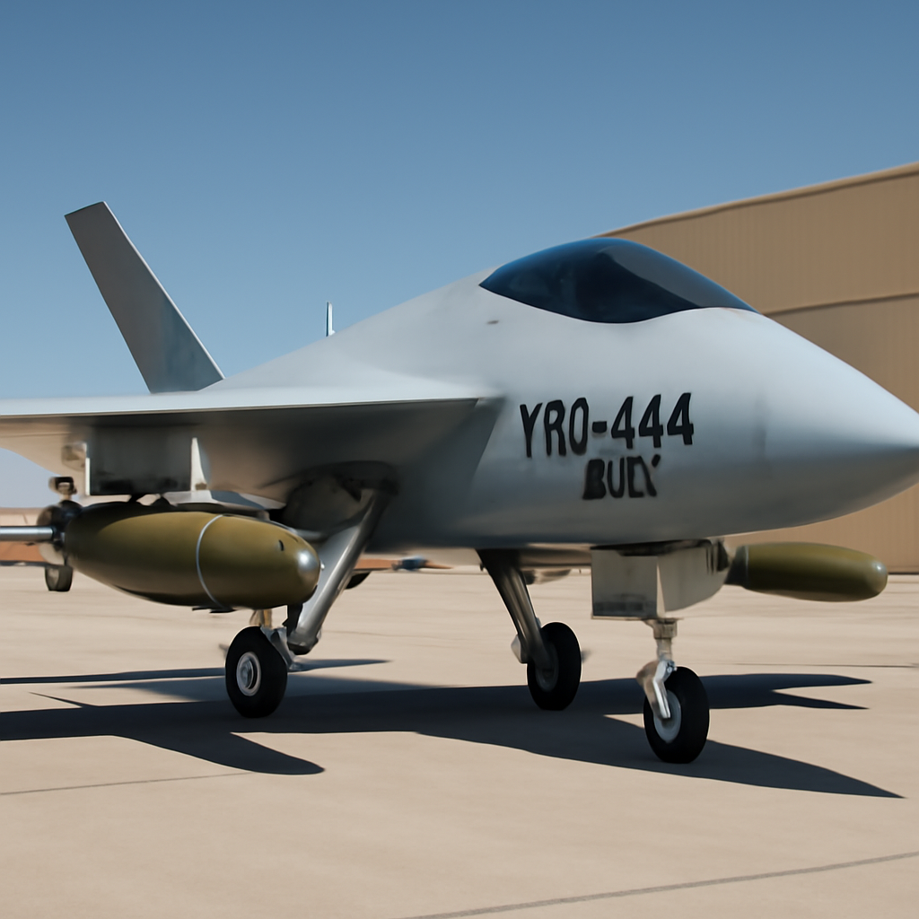 YFQ-44A Fury aircraft with air-to-ground munitions on wing stations.