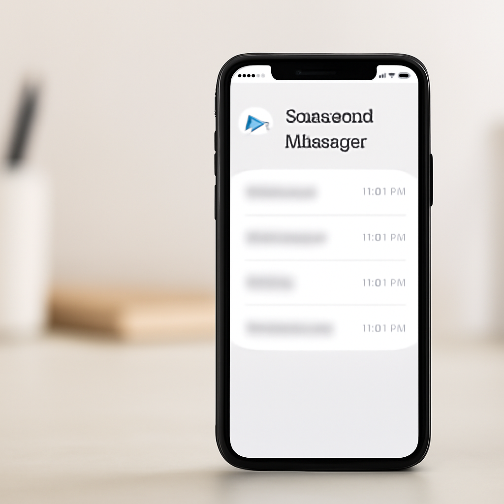 Smartphone screen displays password manager interface on a clean desk background.