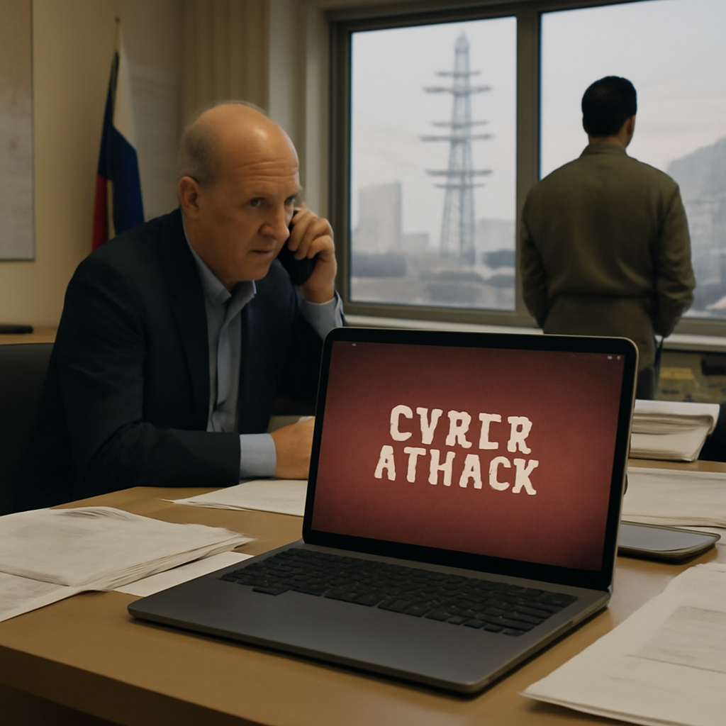 Government office workspace with computer workstation hinting at cyberattack.