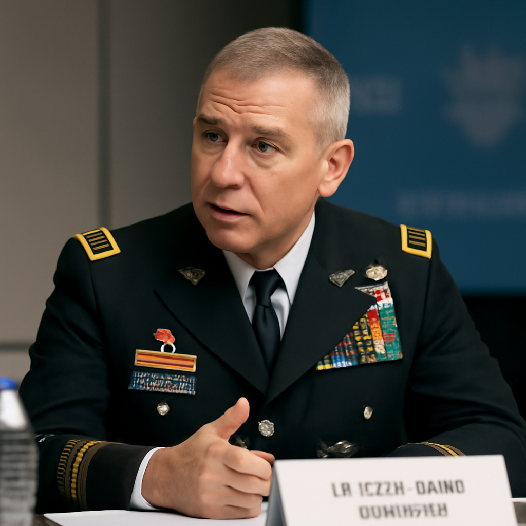 Lt. Gen. John Rafferty seated at a conference table, engaged in discussion.