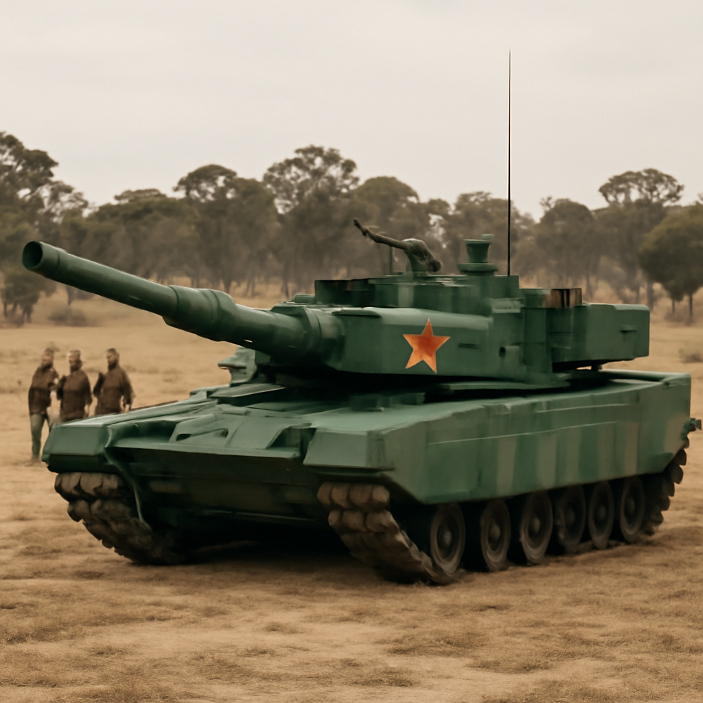 M1A2 Abrams tank, disguised as a People's Liberation Army tank, in a training field at Puckapunyal Military Area.