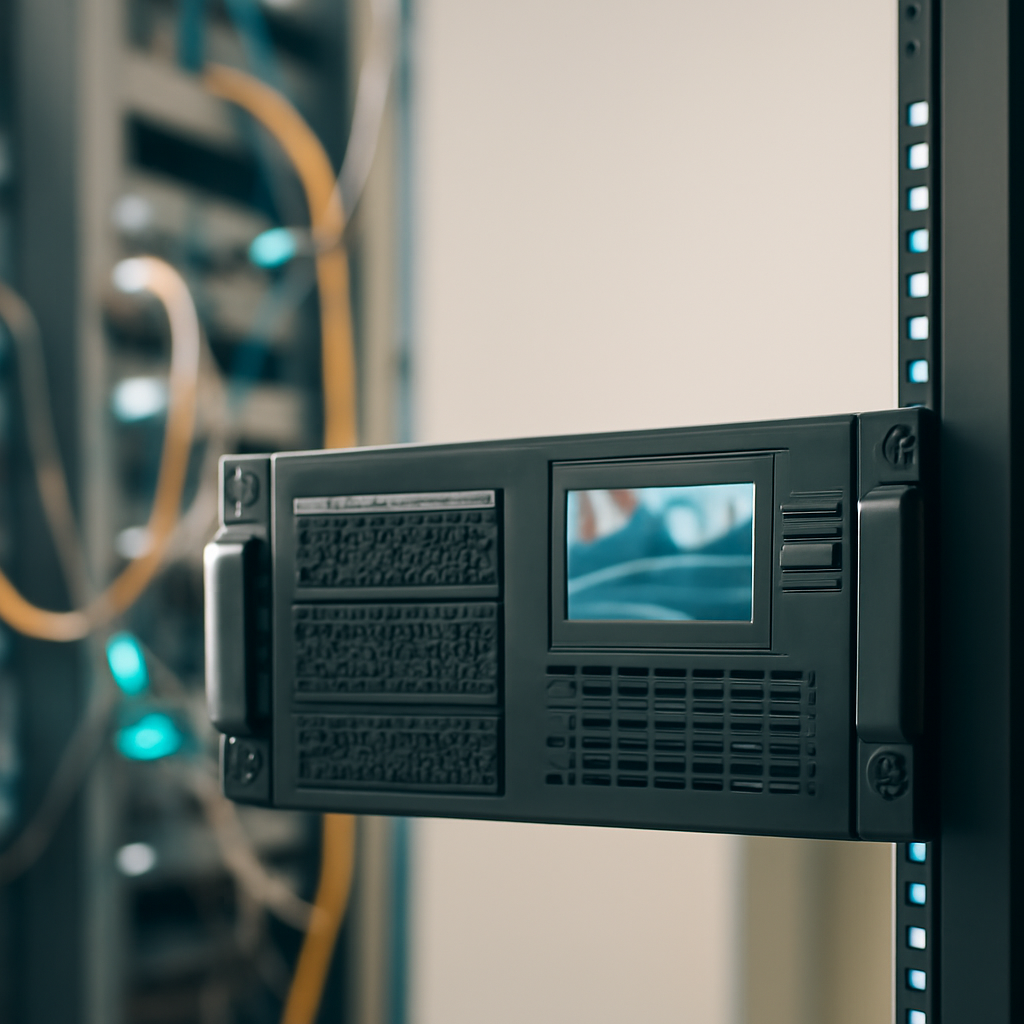 Server room with a rack of servers positioned to suggest vulnerability.