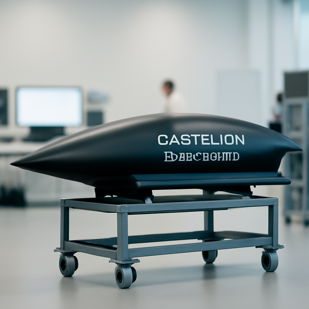 Castelion Blackbeard hypersonic weapon design on a test fixture in a laboratory setting.