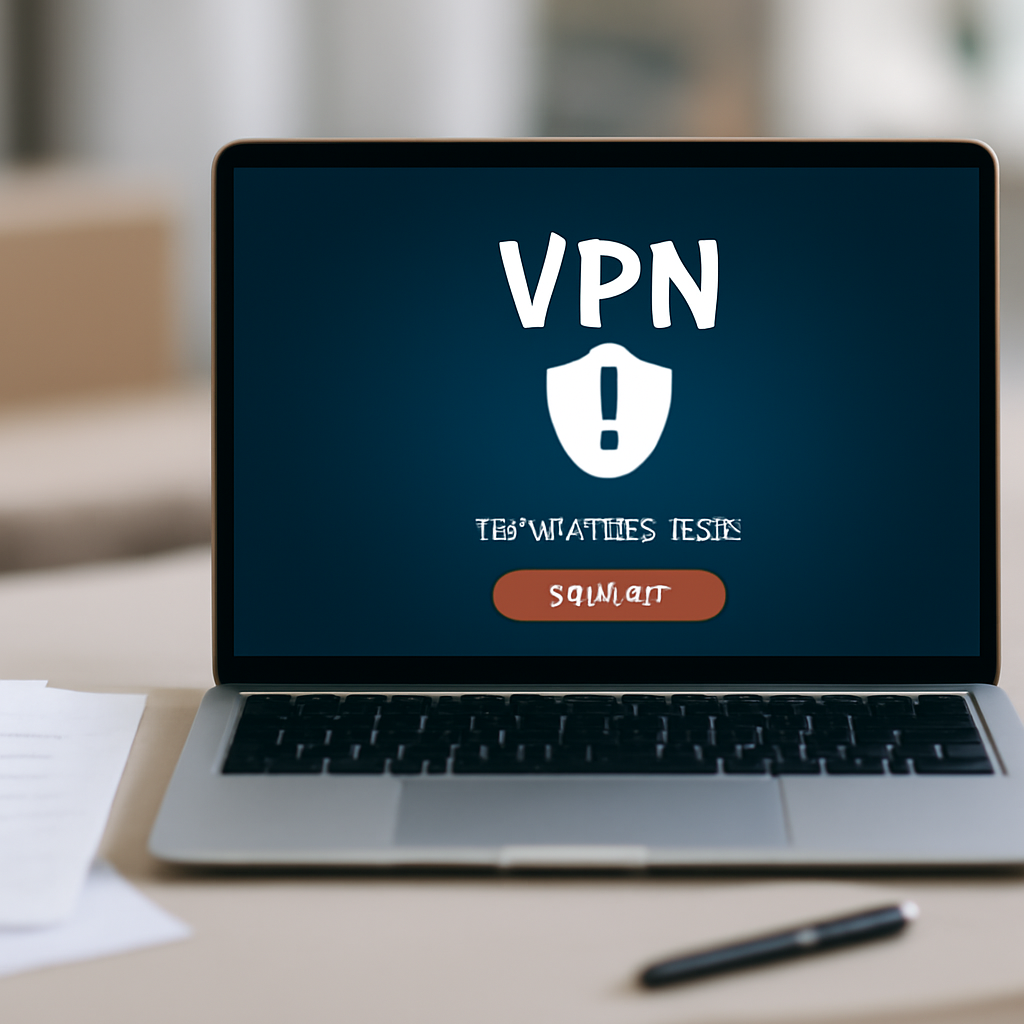 Laptop in office setting with remote access VPN connection setup, hinting at security vulnerability.