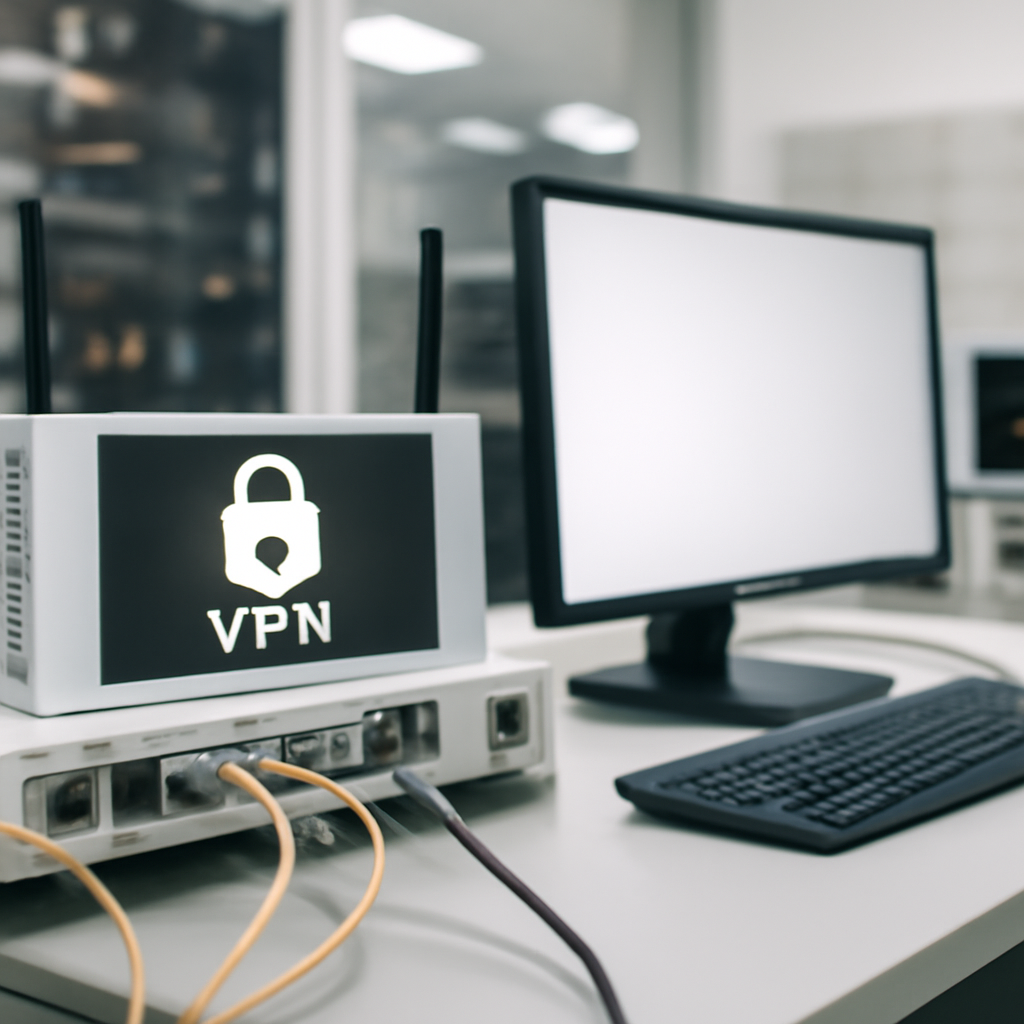 Network equipment and router setup in a data center or network operations room.