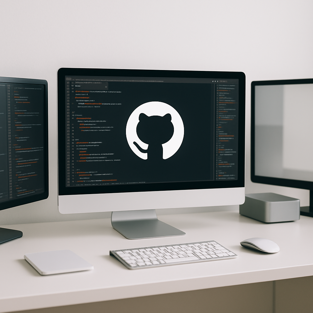 Large, empty development environment with rows of code on sleek computer screens against a neutral background.