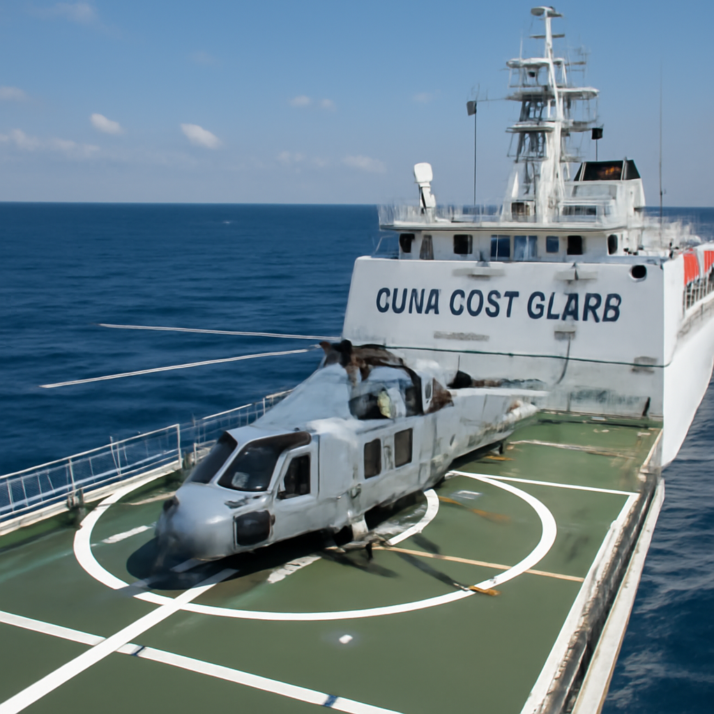 China Coast Guard vessel at sea with a helicopter on deck.