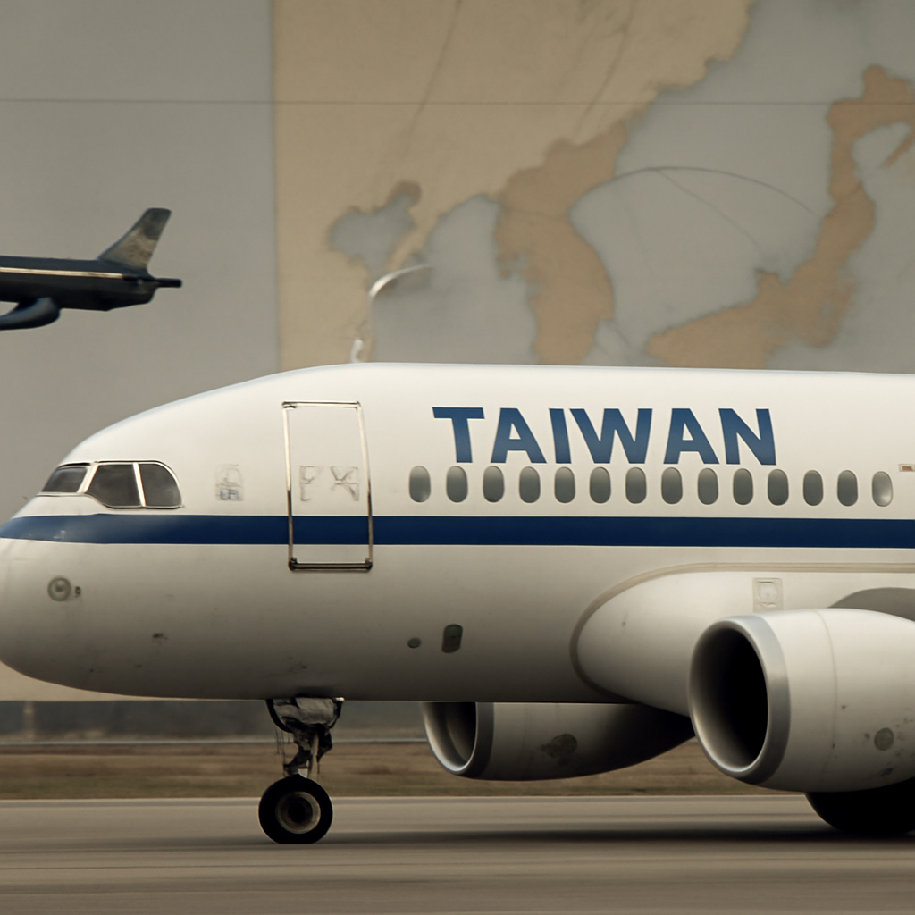 Taiwanese presidential plane with Chinese military aircraft in background.