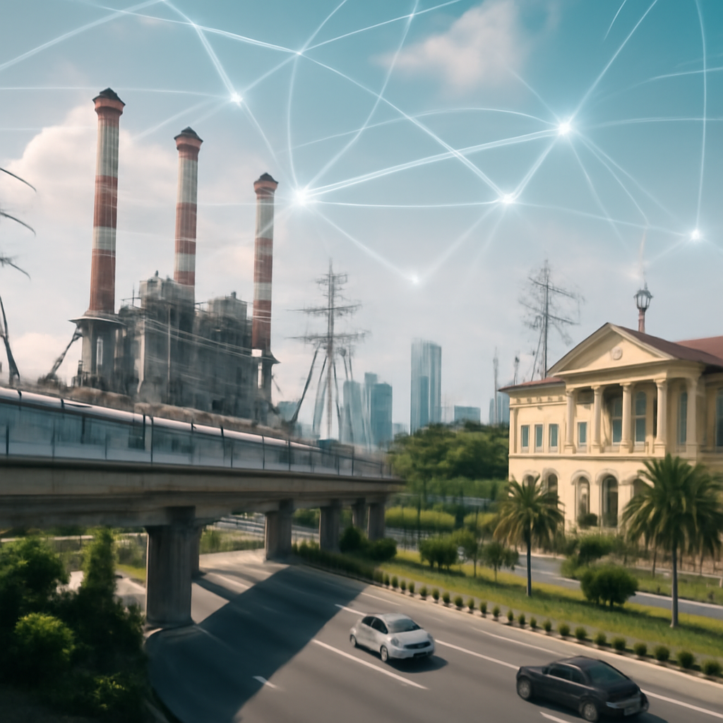 Southeast Asian cityscape with industrial control system hinted in background.