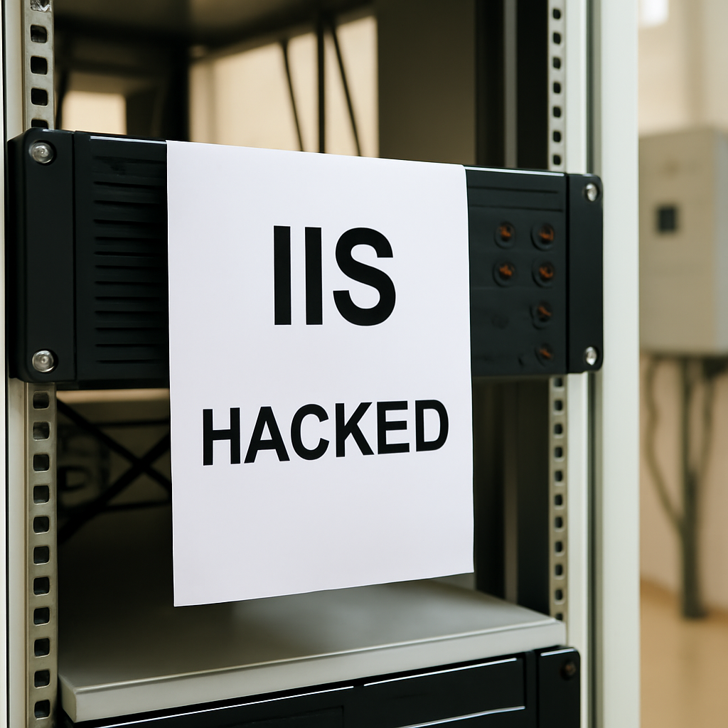Compromised web server in a data center with a focus on the targeted server on a rack.