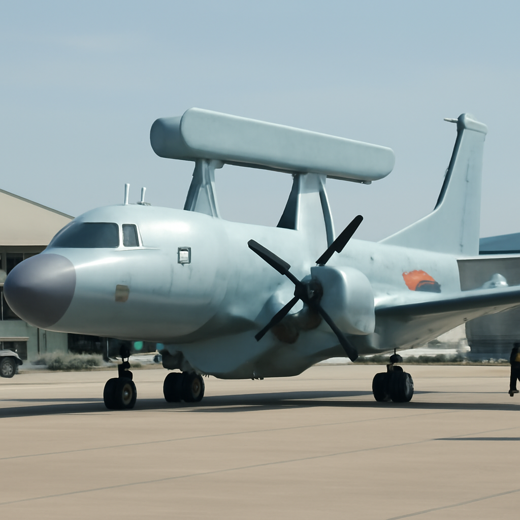 Chinese military aircraft on display at airbase with support vehicles and crew.