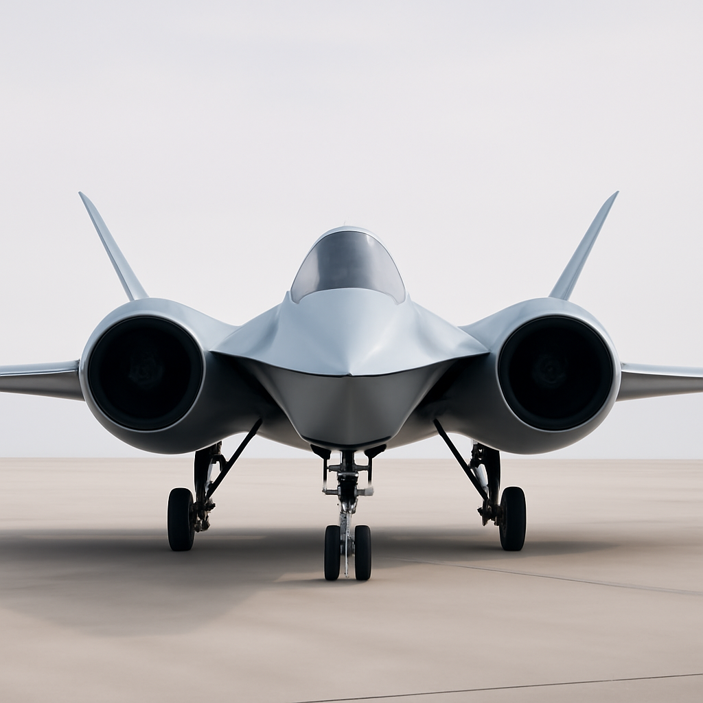 Sleek fighter jet with twin engines showcased against neutral background.