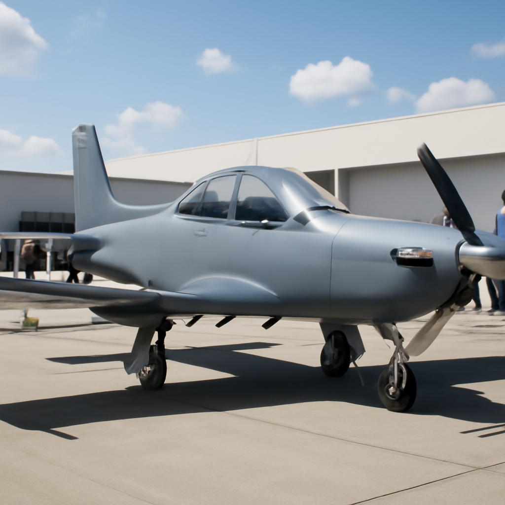 Modern aircraft on display at airshow with attendees nearby.