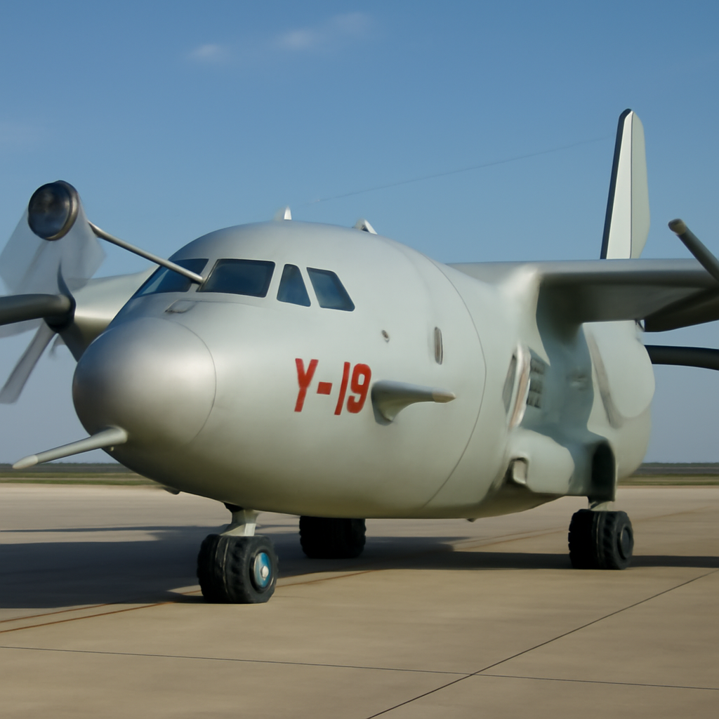 Y-15 military transport aircraft with mid-air refueling probe on runway, set against clear blue sky.