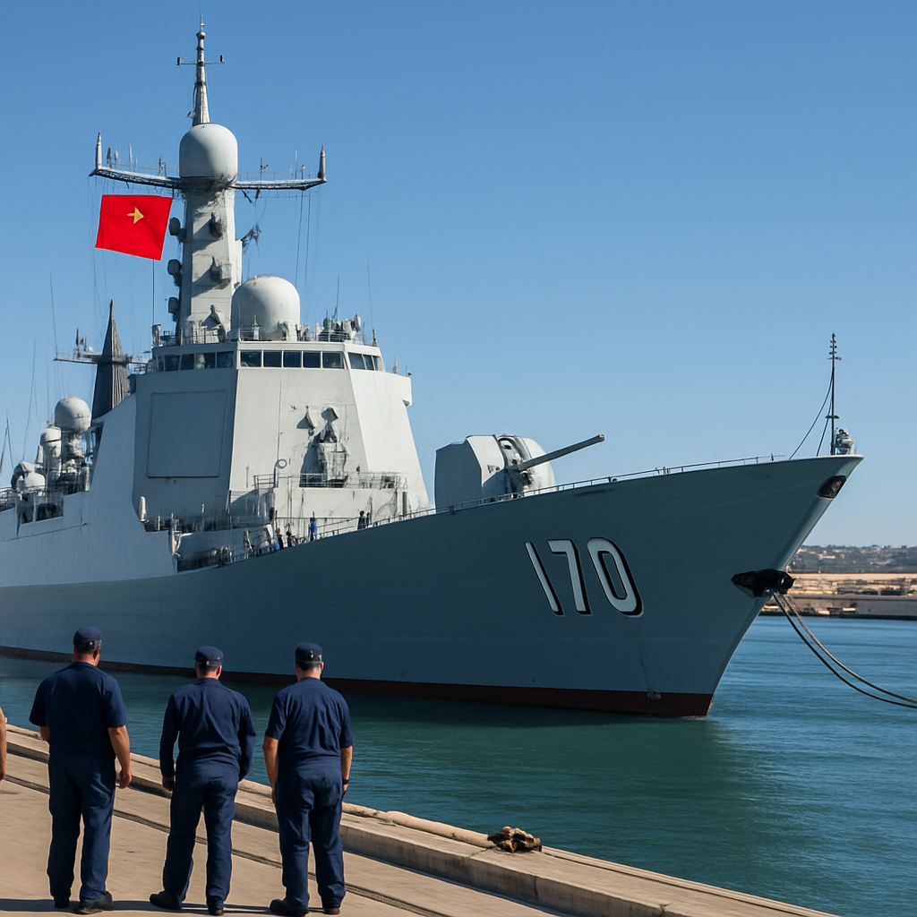 Chinese guided-missile destroyer docked at US Navy base in San Diego.