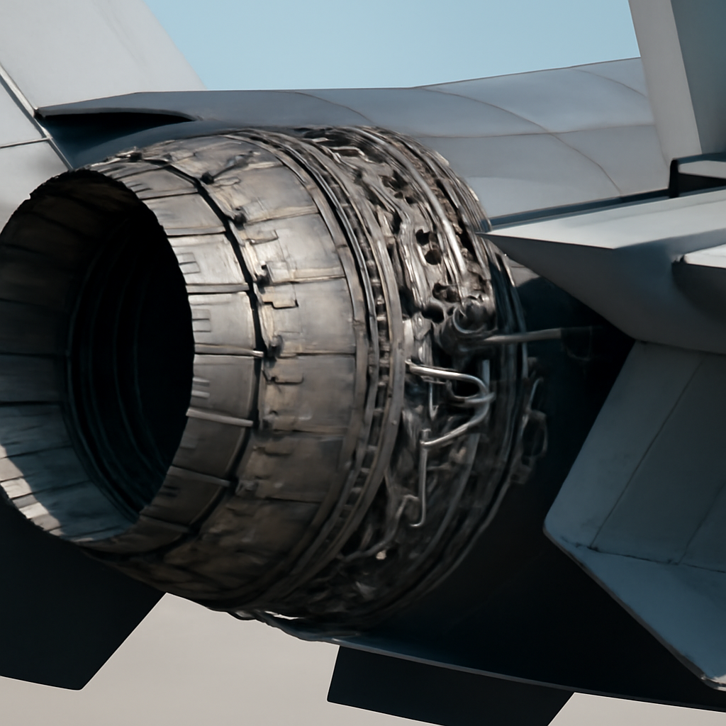 Close-up view of WS10C engine installed on J-20 stealth fighter airframe.