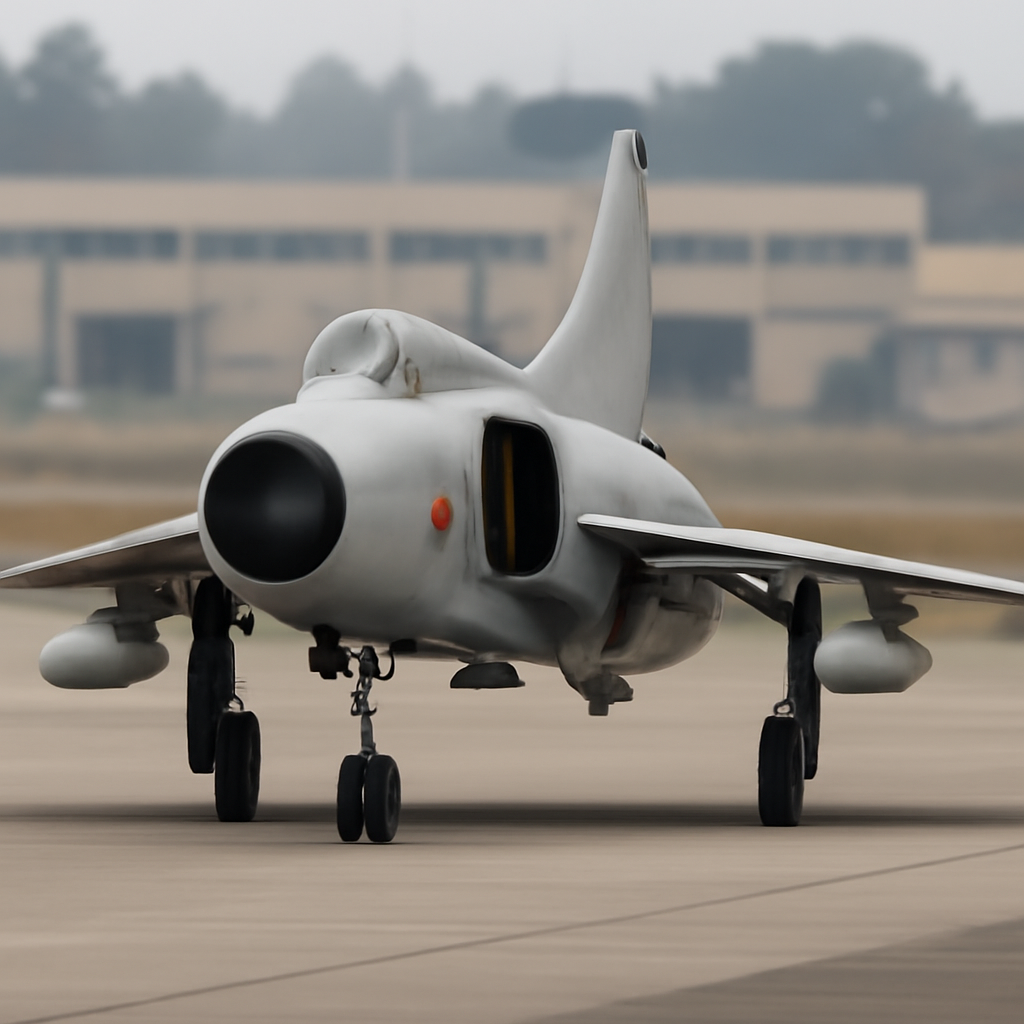 Chinese J-8I fighter jet centered on a runway or in a hangar, showcasing its sleek design and military markings.