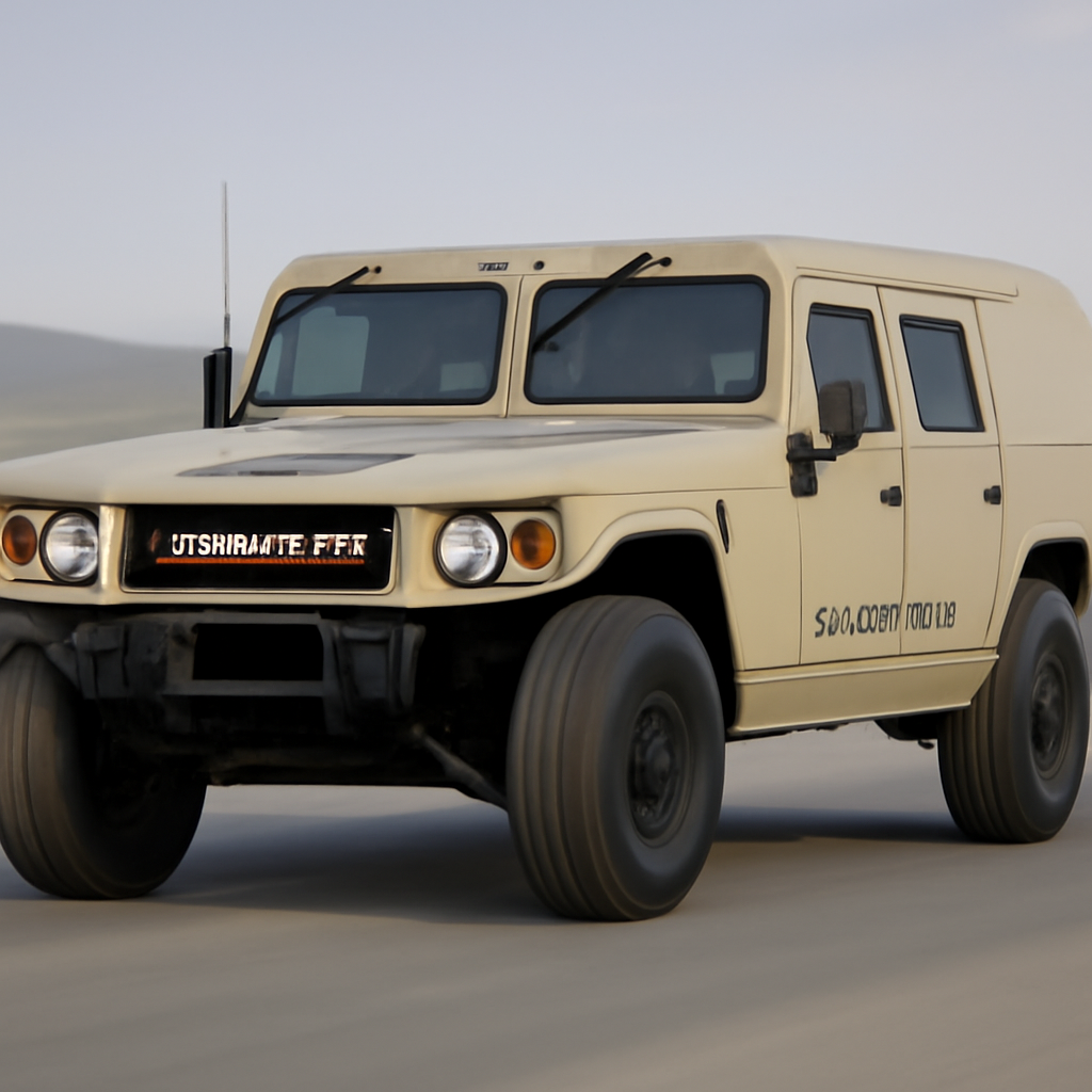 Dongfeng Mengshi Warrior vehicle driving on a rural paved road with minimal buildings.