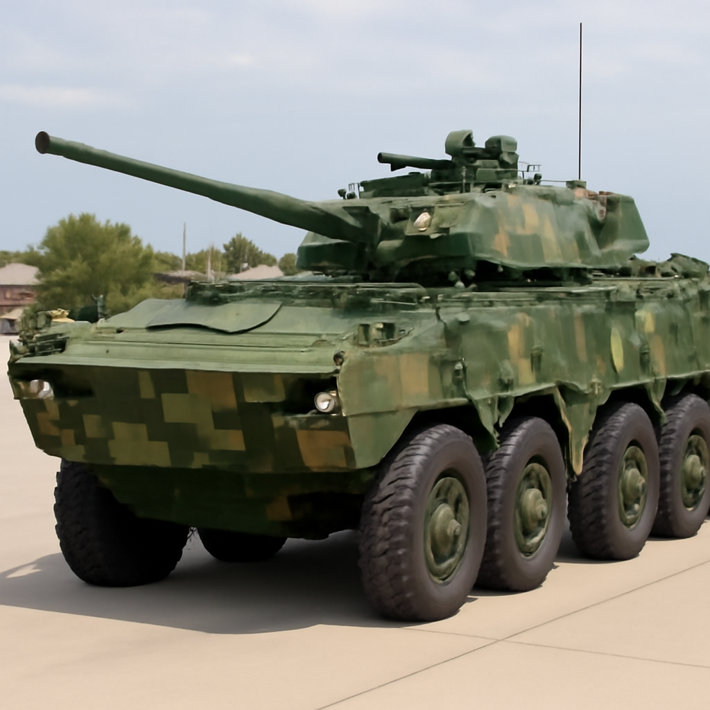 Chinese Type100 MTB on display at a military base or parade.