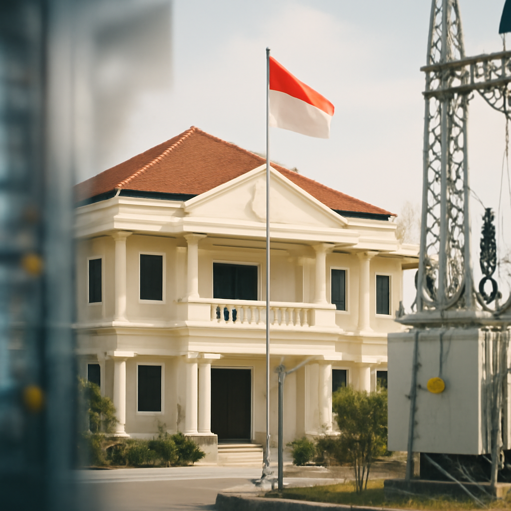 Government building with technology infrastructure in background.