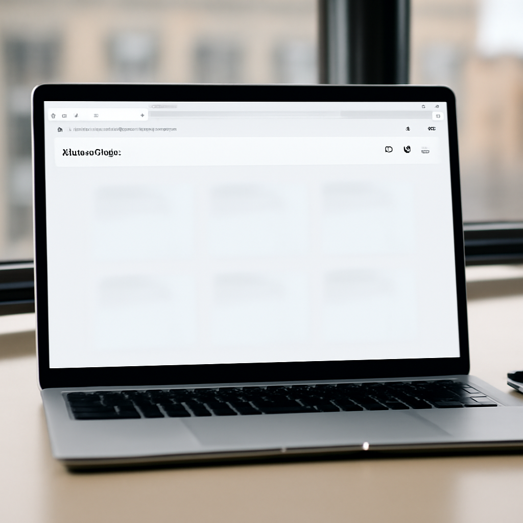 Google Chrome browser window on a laptop with blurred extensions page and cityscape outside.