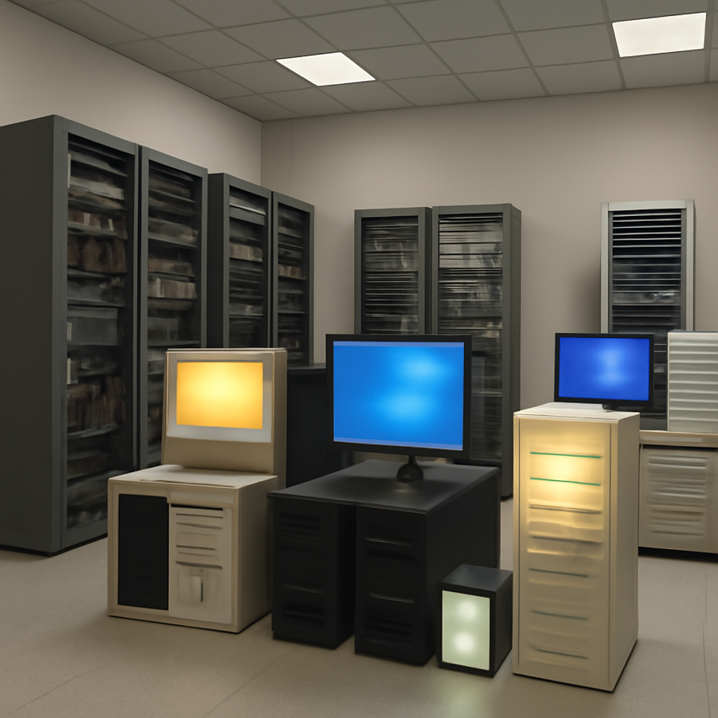 Rows of computer servers and networking equipment with interspersed brightly-lit decoy systems in a secure server room.