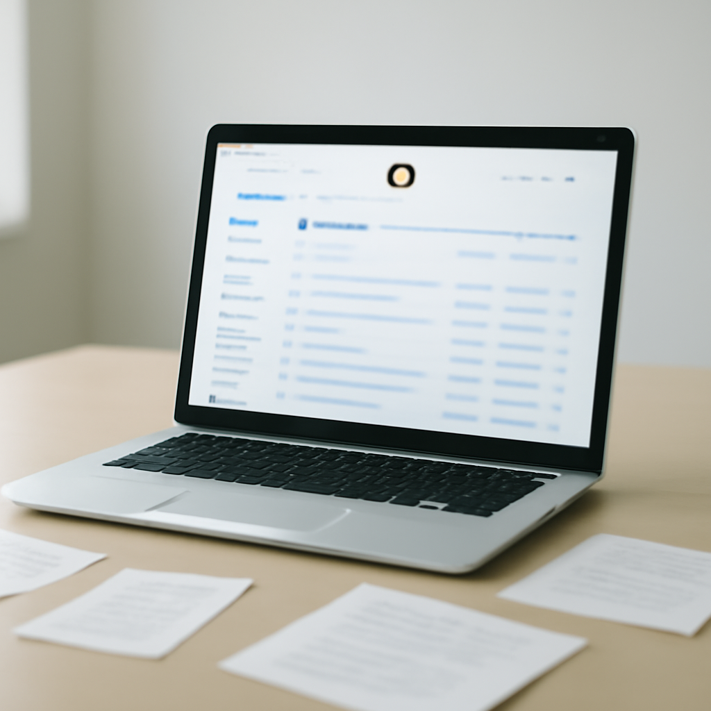 Computer screen displays GitHub repository on a clutter-free desk with scattered papers.
