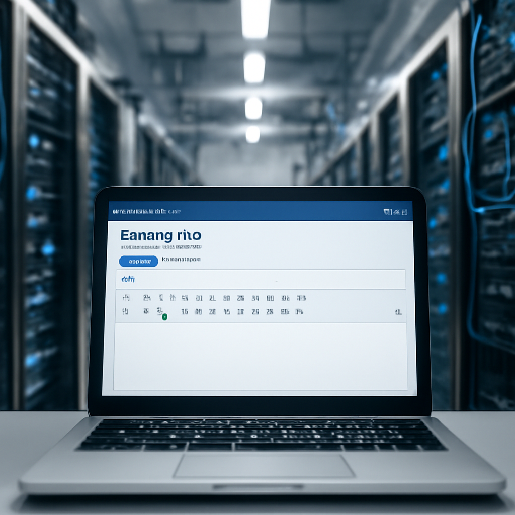 Government IT room with servers, laptop displays Joomla plugin interface.