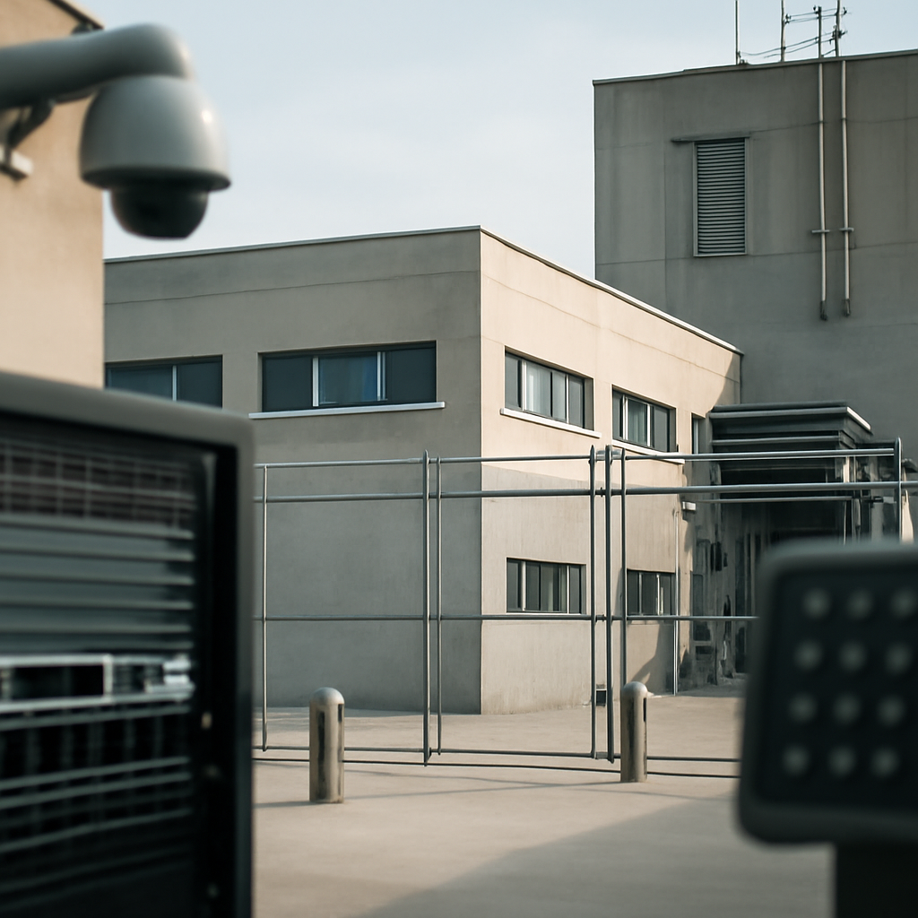 Government facility with industrial and security elements under daylight.