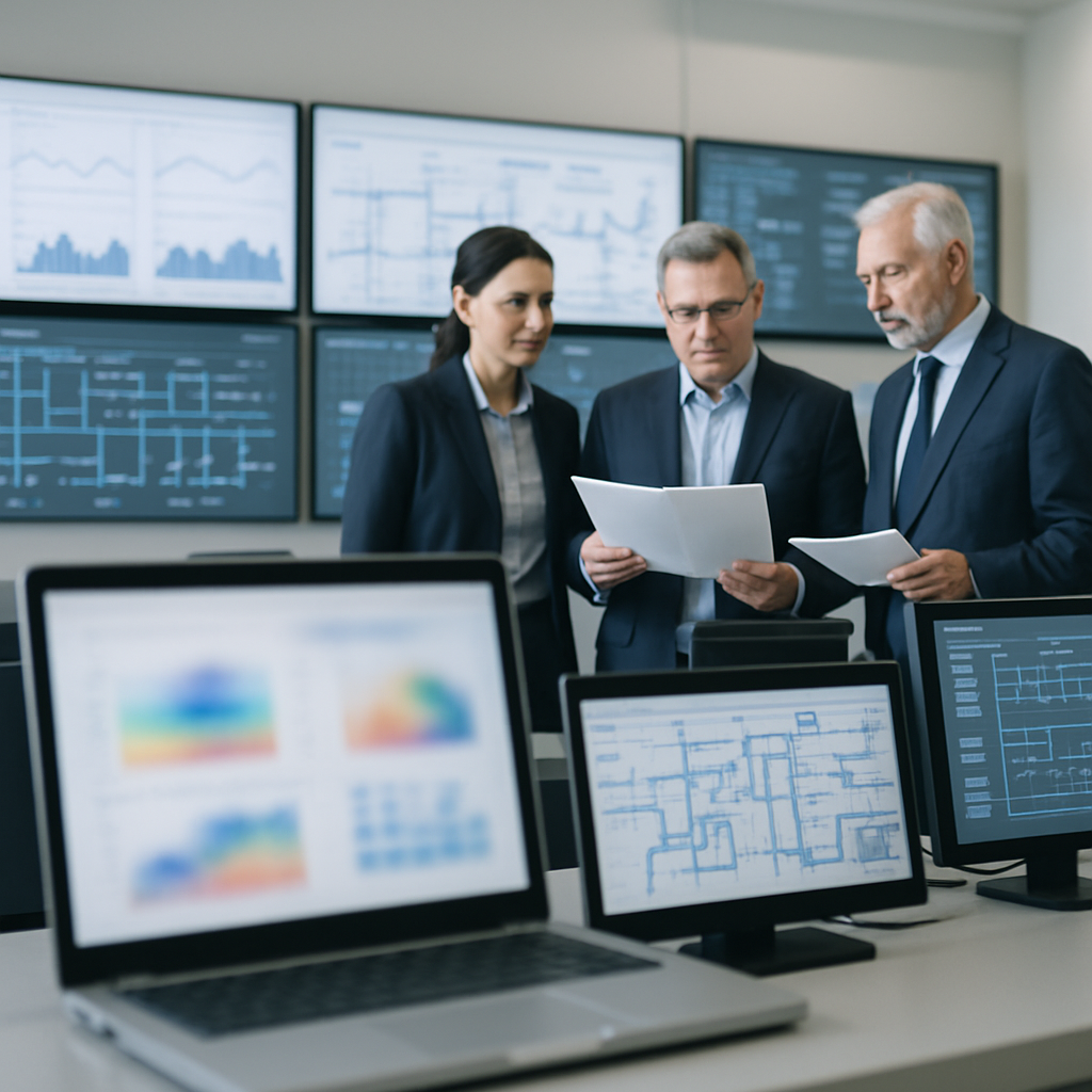 Government agency interior with industrial control system and technology infrastructure.