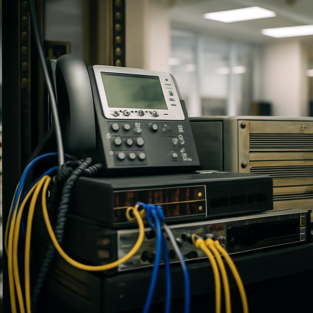 Cisco Unified Communications Manager system equipment in a network room.