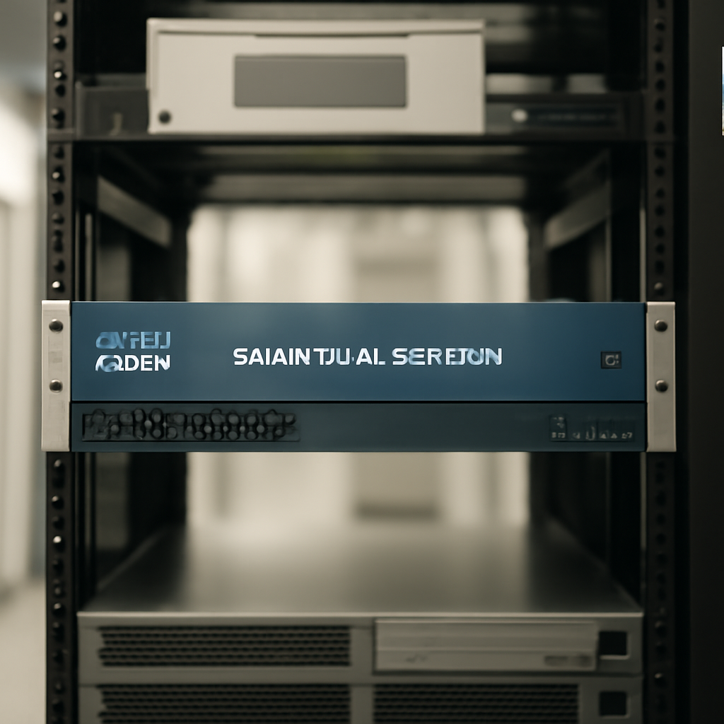 Cisco Secure Email Gateway device centered on a network operations rack in a data center.
