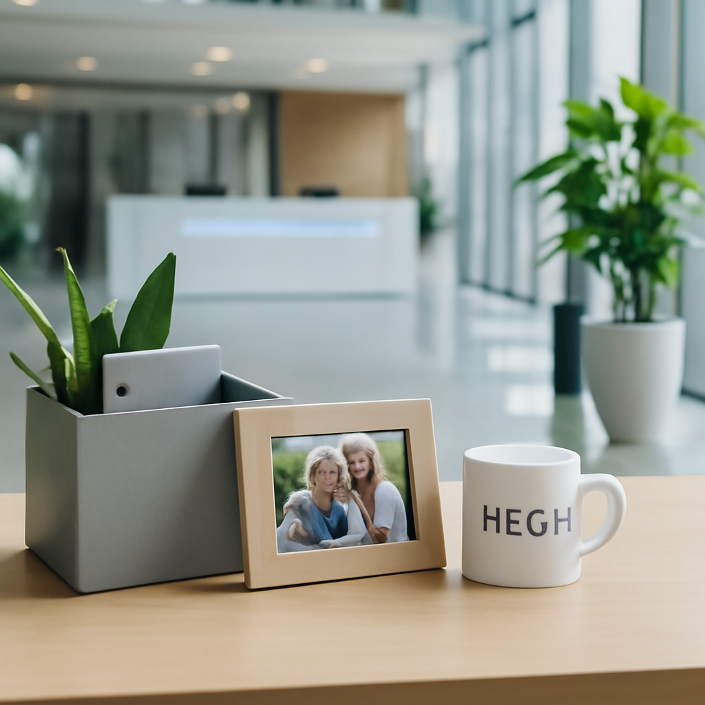 Empty corporate office lobby with sleek reception desk and smart technology hints.