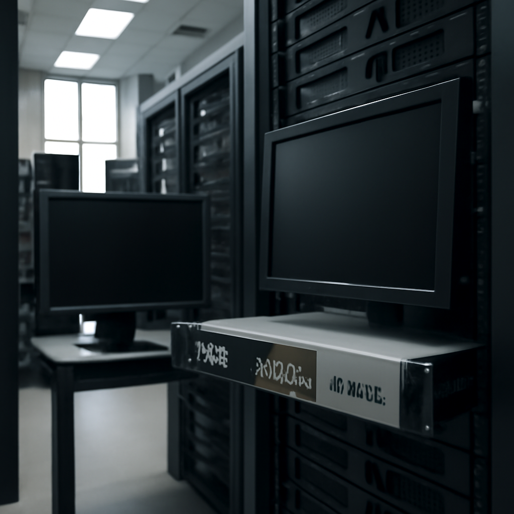 Rows of computer servers and networking equipment, including a Citrix NetScaler appliance, in a data center room.