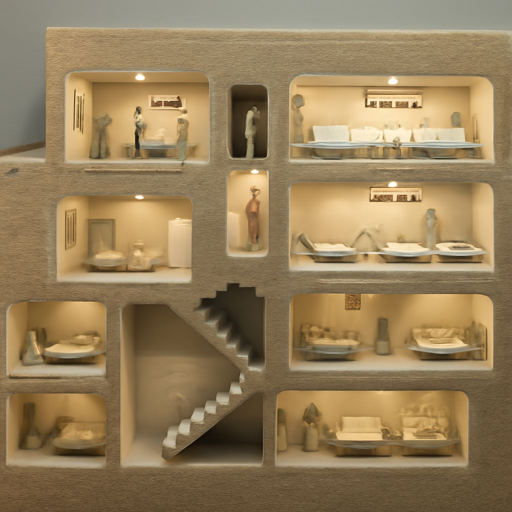 Conceptual underground hospital design with multiple levels, Geiger counters, and decontamination chambers.