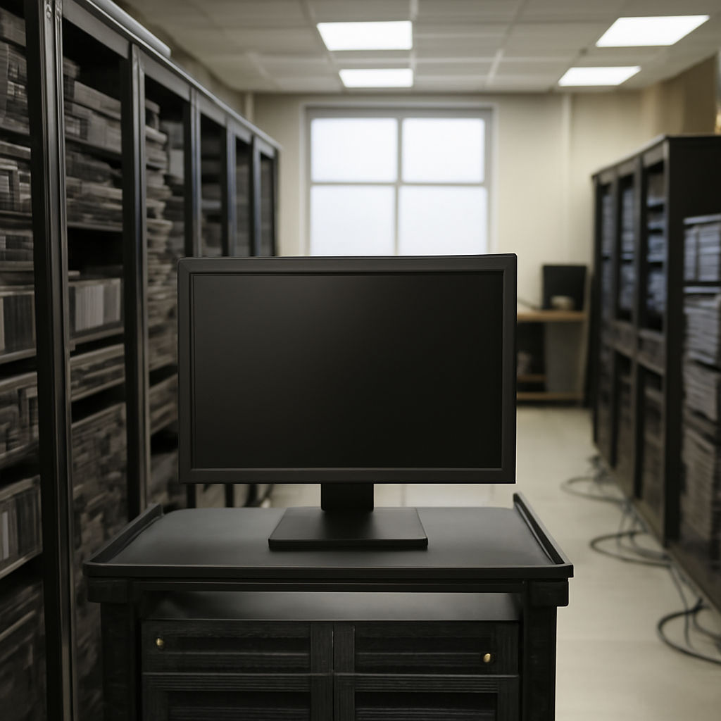 Rows of computer servers and storage units in a shared web hosting server room.