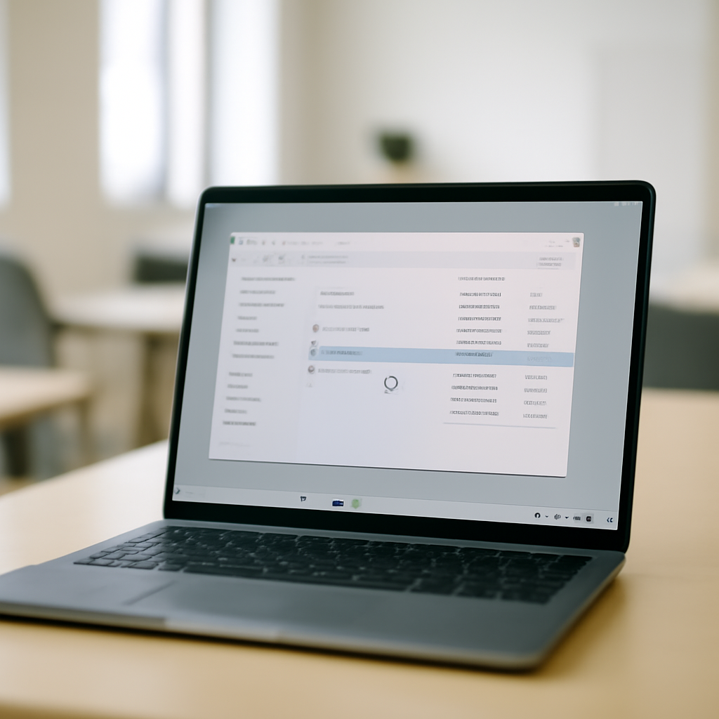 Windows computer screen with cursor on file system interface in bright workspace.