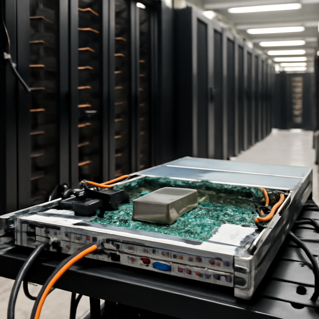 Server room with rows of equipment and a highlighted BMC module on a rack.