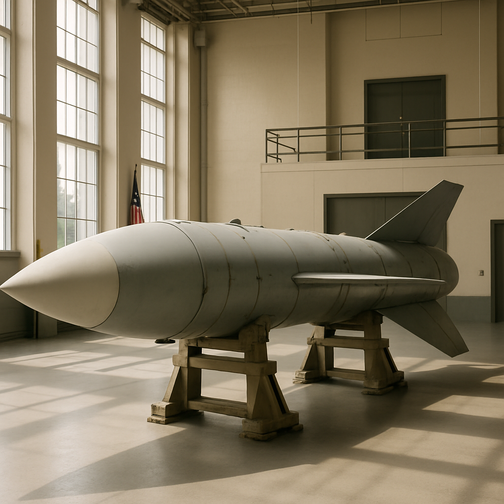 Missile defense equipment in a secure facility with a hint of institutional presence.