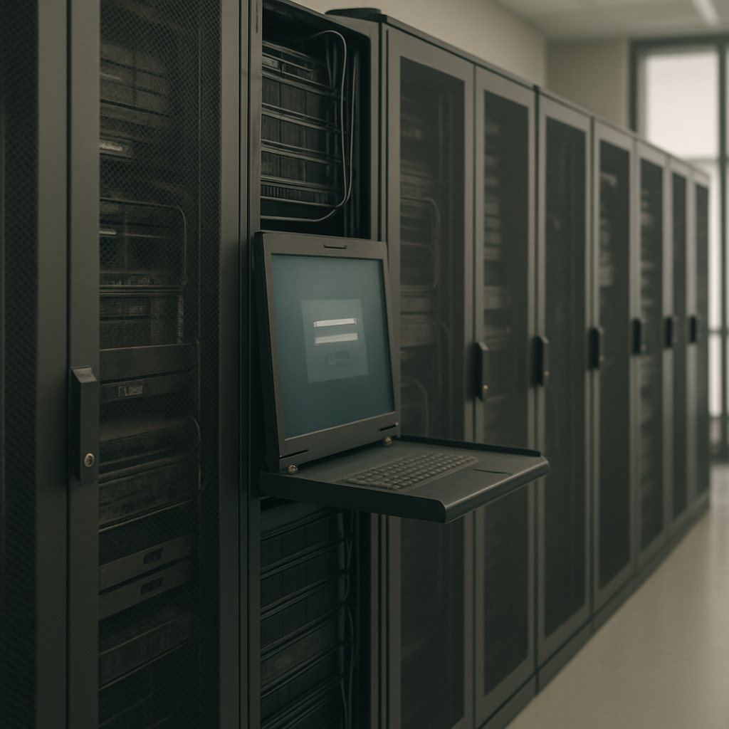 Secure server room with rows of computer servers and restricted access controls.