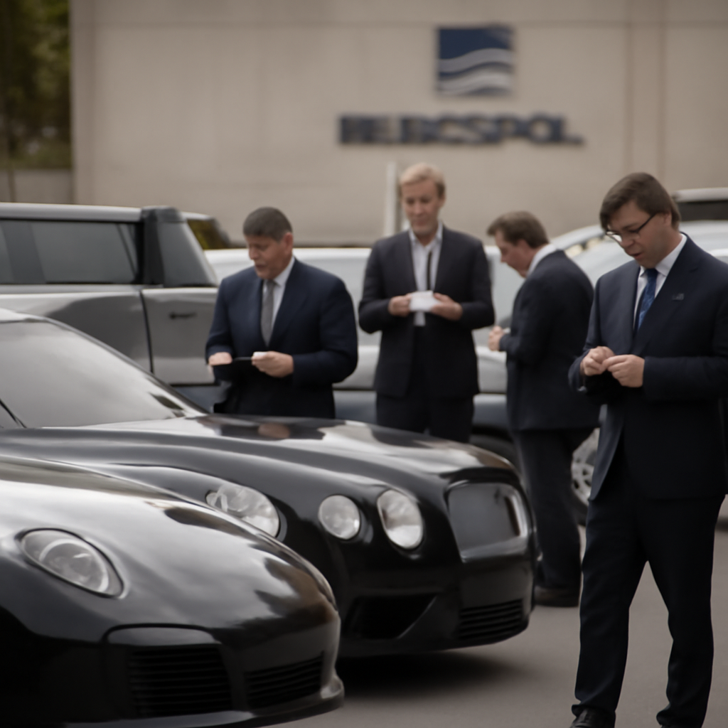 Law enforcement officers surround seized luxury vehicles in a daylight scene.