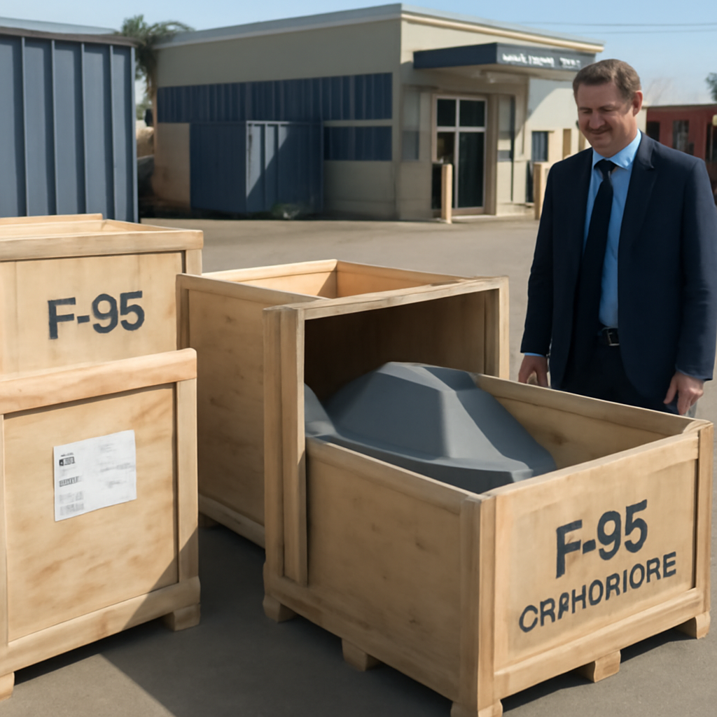 F-35 parts in shipping containers under inspection at a customs facility.