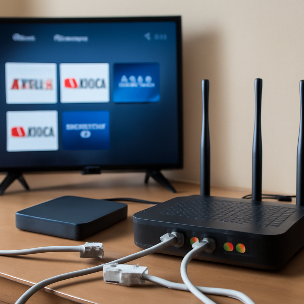 Home network setup with disrupted connections and erratic router lights.