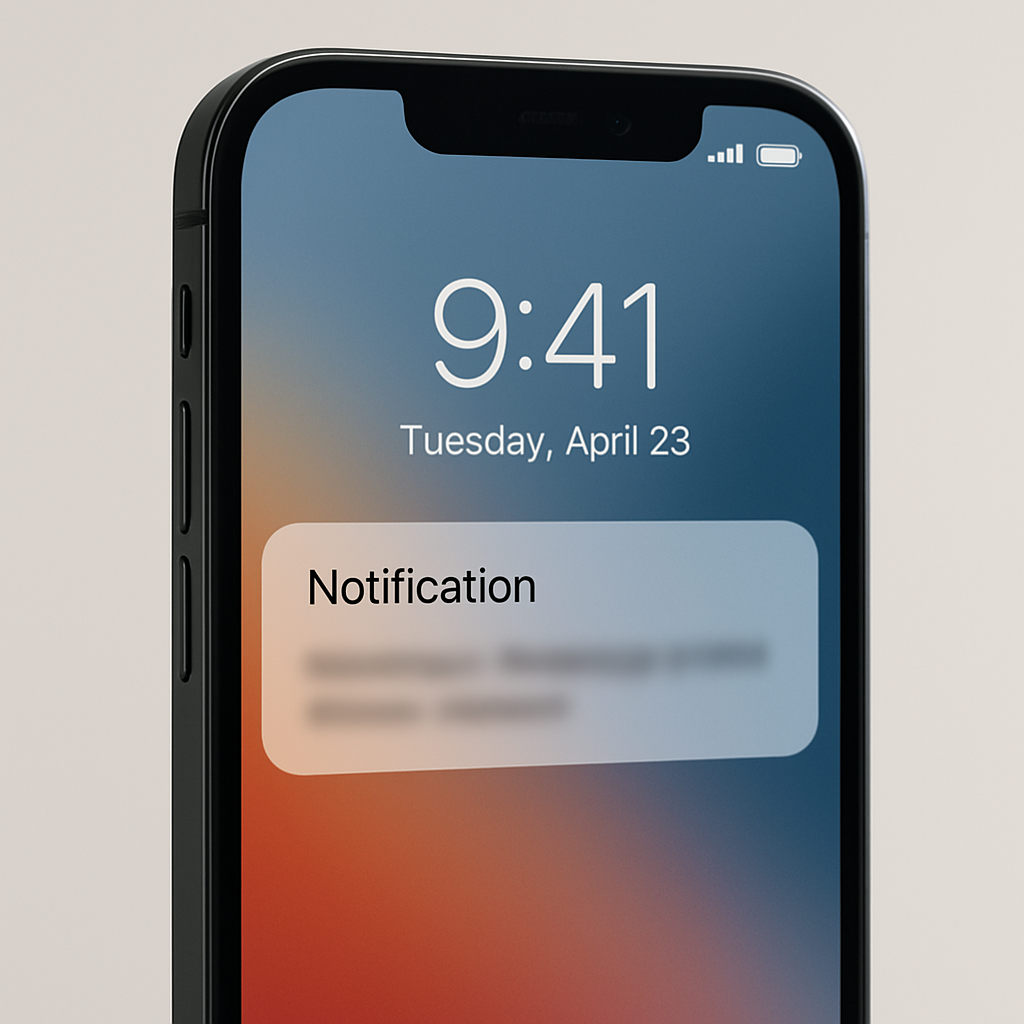 iPhone lock screen with a notification showing a blurred message preview.
